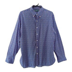 Ralph Lauren Mens Long Sleeve Button Down Blue Orange Floral Shirt Size Large